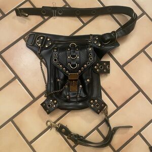 Black Steampunk Belt Bag with antique Gold Accents